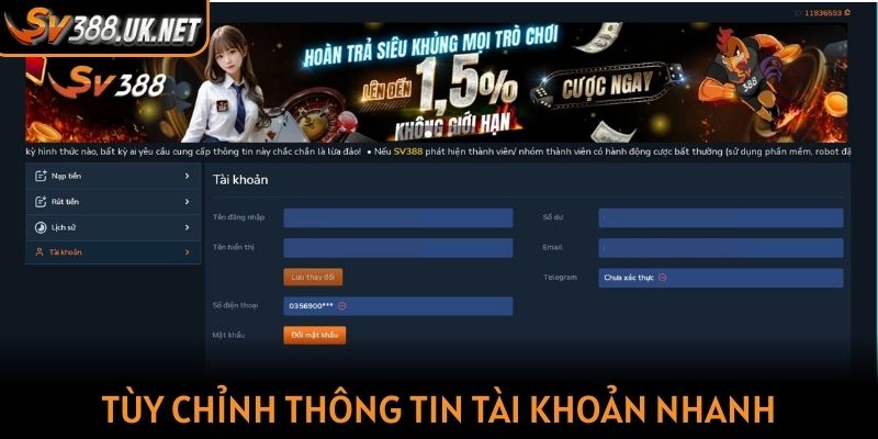 Tùy chỉnh thông tin tài khoản nhanh trên trang chủ